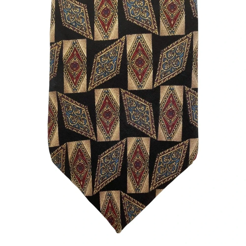 Etienne Aigner Men's Classic Neck Tie Black Diamond Retro Print 100% Silk